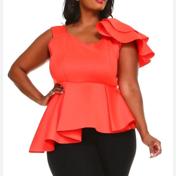 SHEIN Tops - Coral Peplum Ruffle Top 3x NWOT